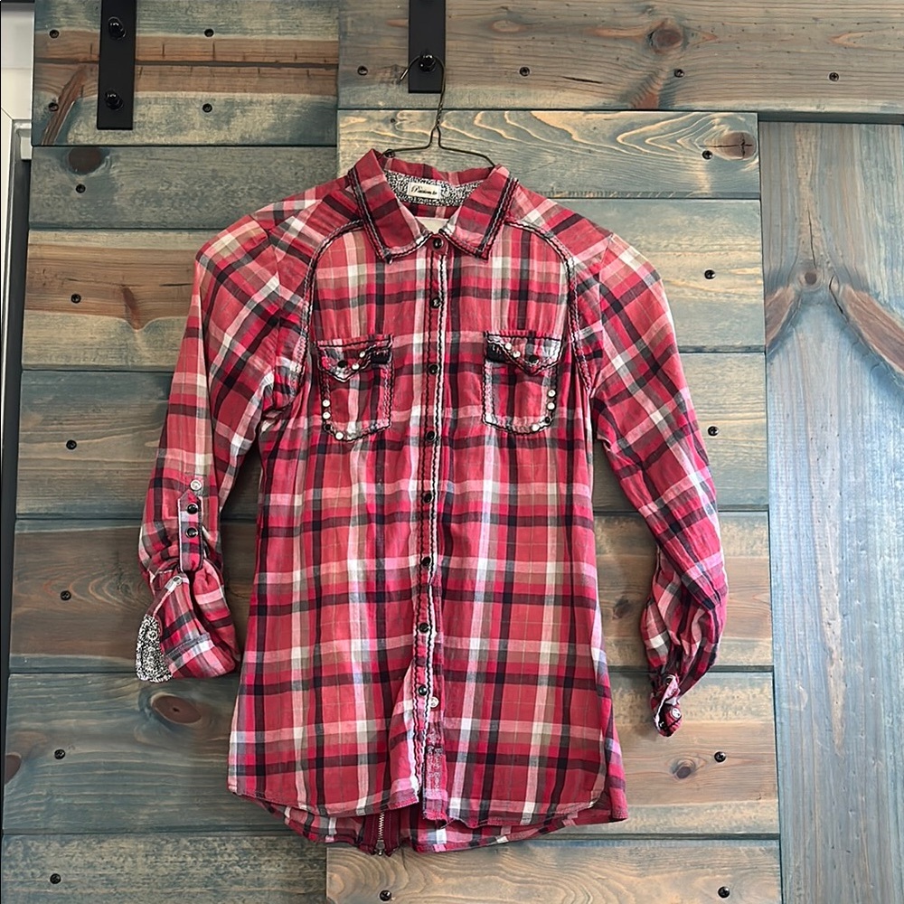 Roar red and White Plaid Button Down Shirt